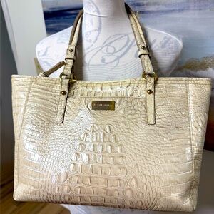 BRAHMIN Leather Croc Vintage Tote Shoulder Bag, with storage bag, Cream